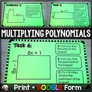 Preview of Multiplying Polynomials Task Cards Activity - print and digital