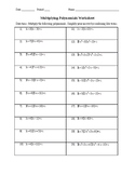 Multiplying Polynomials Worksheet