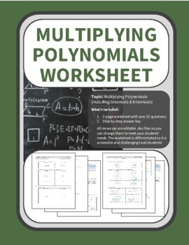 Preview of Multiplying Polynomials Worksheet & Step-by-Step Key | Differentiated