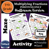 Multiplying Positive Fractions MAZE - Halloween Math - 7th