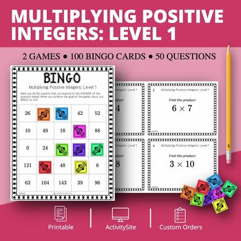 Multiplying Positive Integers Level 1 Math Bingo Review Game by Qwizy