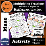 Multiplying Positive & Negative Fractions MAZE - Halloween