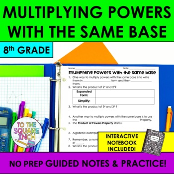 Preview of Multiplying Exponents Notes & Practice | Guided Notes | + Interactive Notebook