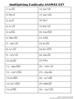 Multiplying Radical Expressions: 30 Task Cards by 4 the Love of Math