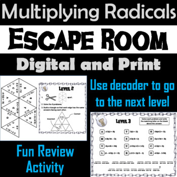 Preview of Multiplying Radicals Activity: Algebra Escape Room Math Breakout Game