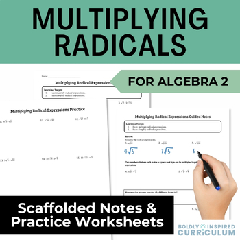 Preview of Multiplying Radical Expressions Guided Notes and Worksheet for Algebra 2