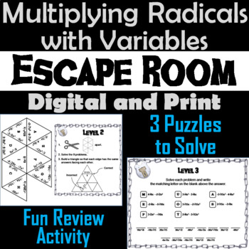 Preview of Multiplying Radicals with Variables Activity: Algebra Escape Room Math Game
