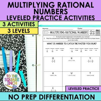 Multiplying Rational Numbers Math Worksheet Leveled Activities Set 3 Levels
