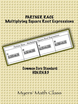 Preview of Multiplying Square Root Expressions - Partner Race