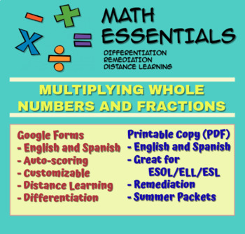 Preview of Multiplying Whole Numbers and Fractions; math, Distance Learning, Google, ELL