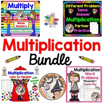 Preview of Multiplying Word Problems Color by Number Partners Smartboard BUNDLE