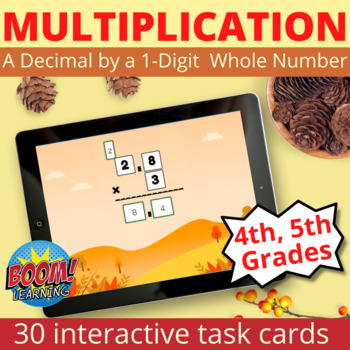 Preview of Multiplying a Decimal by a Whole Number Boom Cards Fall Thanksgiving