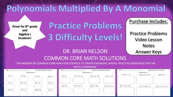 Preview of Multiplying a Polynomial by a Monomial - (Practice Problems - 3 Levels!)
