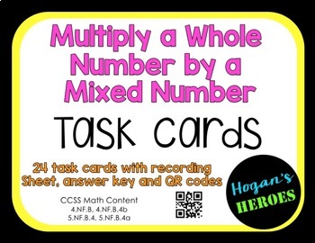 Preview of Multiplying a Whole Number by a Mixed Number QR Task Cards