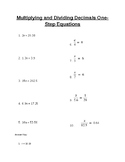 Multiplying and Dividing Decimals One-Step Equations