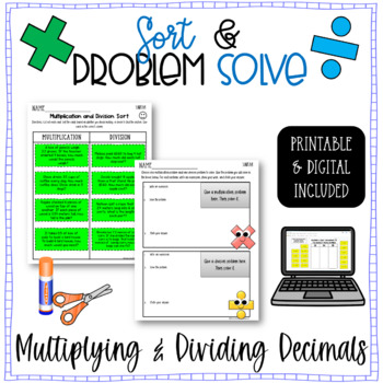 Preview of Multiplying & Dividing Decimals Word Problem Sort & Solve - Digital & Printable
