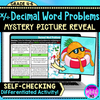 Preview of Multiplying and Dividing Decimals Word Problems Mystery Art Reveal