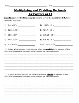 Preview of Multiplying and Dividing Decimals by Powers of 10