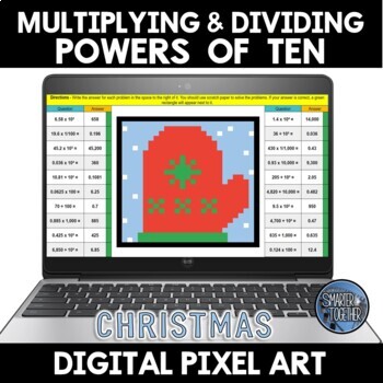 Preview of Multiplying and Dividing Decimals by Powers of 10 Christmas Digital Pixel Art