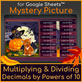 Preview of Multiplying and Dividing Decimals by Powers of 10 Pixel Art Halloween Kittens