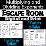 Multiplying and Dividing Exponents Activity: Algebra Escap