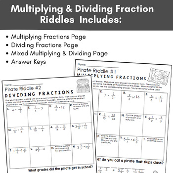multiplying and dividing fraction riddle worksheets free tpt
