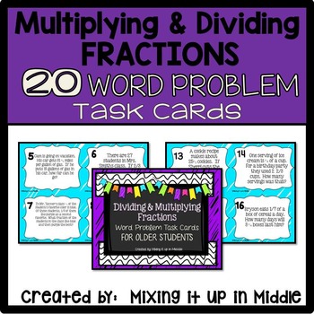 Preview of Multiplying and Dividing Fraction Word Problem Task Cards for Older Students