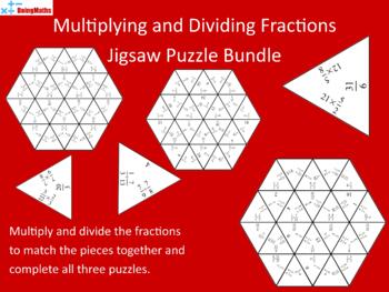 Preview of Multiplying and Dividing Fractions - 3 Tarsia Puzzle Jigsaws Bundle