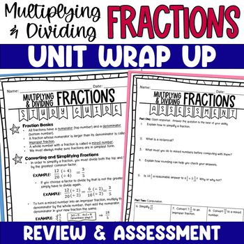 Preview of Multiplying and Dividing Fractions Assessment Review and Study Guide - Unit Test