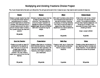 Preview of Multiplying and Dividing Fractions Choice Project