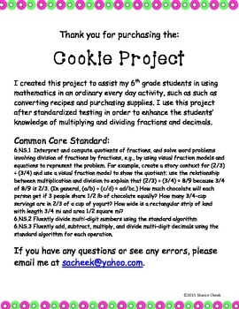 Preview of Multiplying and Dividing Fractions & Decimals Cookie Project