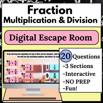 Preview of Multiplying and Dividing Fractions Digital Escape Room | No Prep & FUN!