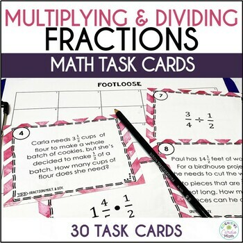 Preview of Multiplying and Dividing Fractions Math Task Cards Activity | Word Problems