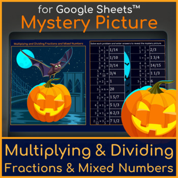 Preview of Multiplying and Dividing Fractions & Mixed Numbers Mystery Picture Halloween Bat