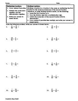 multiplying and dividing fractions practice worksheet by maya khalil