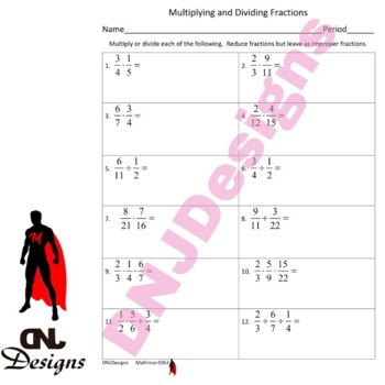 Preview of Multiplying and Dividing Fractions Printable/Handout/Homework