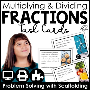 Preview of Multiplying and Dividing Fractions Word Problems Center - Print and Digital