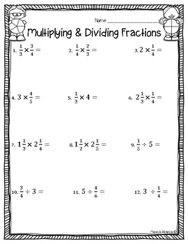 fraction division worksheet teaching resources tpt