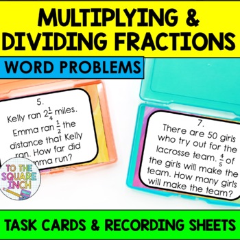 Preview of Multiplying and Dividing Fractions Word Problems Task Cards Practice Activity
