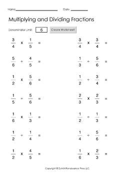 multiplying and dividing fractions worksheet maker by tims printables