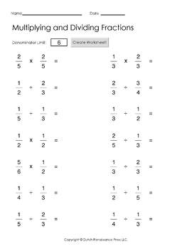 multiplying and dividing fractions worksheet maker by tim s printables