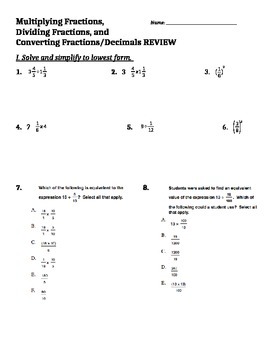 Preview of Multiplying and Dividing Fractions and Converting Decimal to Fraction Practice