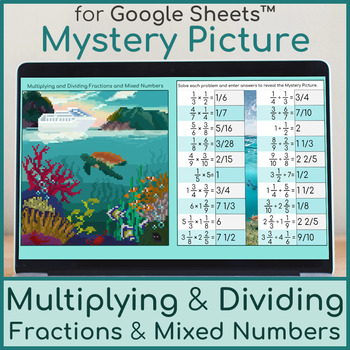 Preview of Multiplying and Dividing Fractions and Mixed Numbers | Mystery Picture | Sea