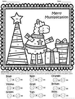 Multiplying And Dividing Holiday Christmas Llama Themed Color Sheets