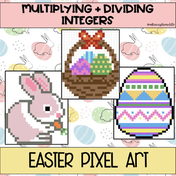 Preview of Multiplying and Dividing Integers 3-Leveled Easter Pixel Art | Middle School