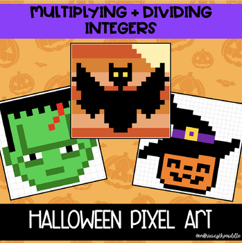 Preview of Multiplying and Dividing Integers 3-Leveled Halloween Pixel Art | Middle School