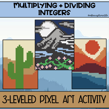 Preview of Multiplying and Dividing Integers 3-Leveled Landscape Pixel Art | Middle School