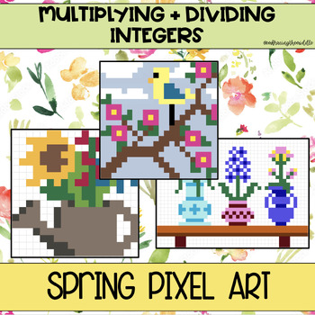 Preview of Multiplying and Dividing Integers 3-Leveled Spring Pixel Art Middle School Math