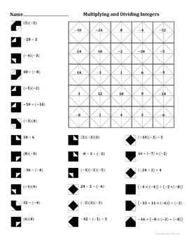 Multiplying and Dividing Integers Color Worksheet by Aric Thomas