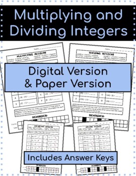 Preview of Multiplying and Dividing Integers (Digital and Paper)